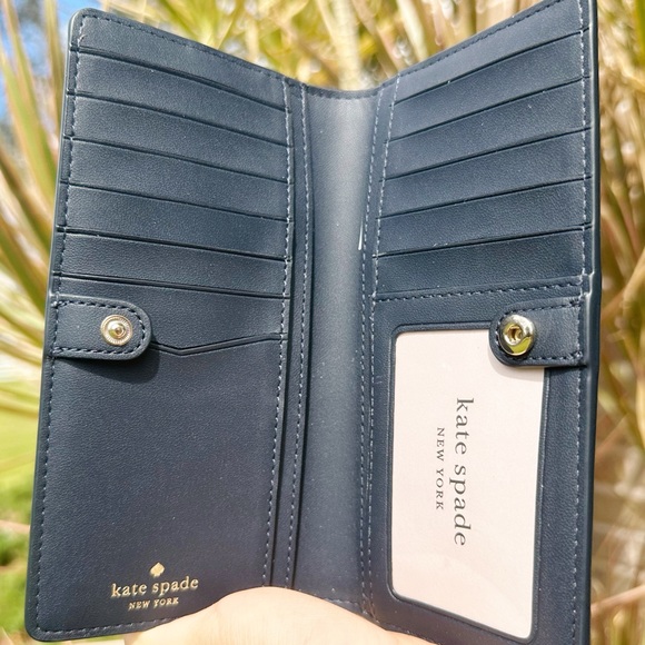 Kate Spade Staci Orchard Toss Print Large Slim Bifold Wallet Blazer Blue - Picture 3 of 4